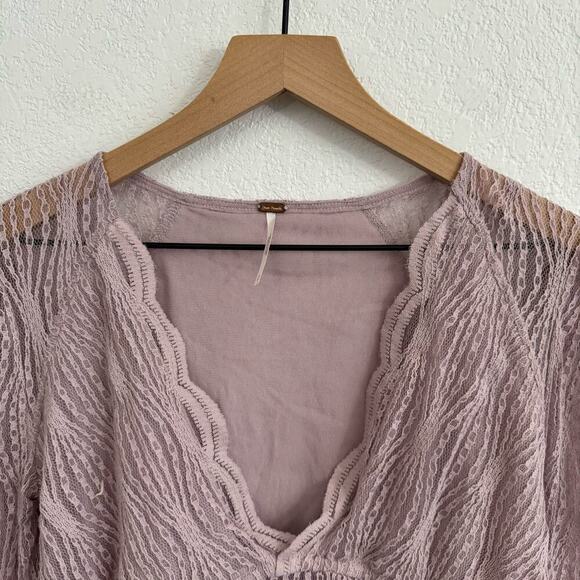 Free People Luisa Sheer Lace V-Neck Long Sleeve Babydoll Top Lavender Purple S - Picture 7 of 14